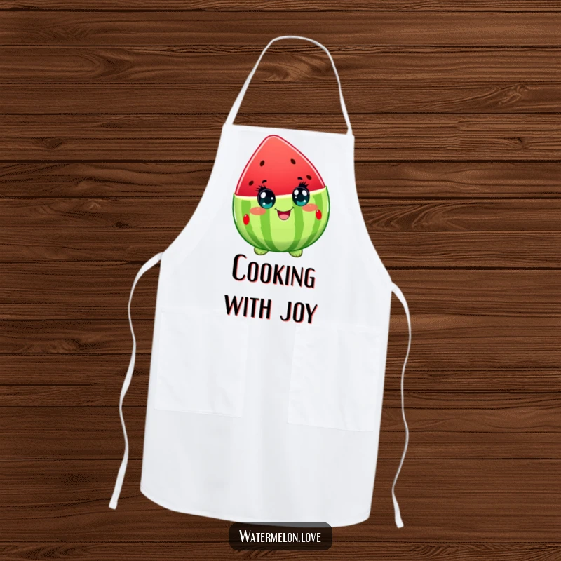 Funny apron with a watermelon character expressing wide-eyed delight, perfect for adding cheer and protection during cooking.