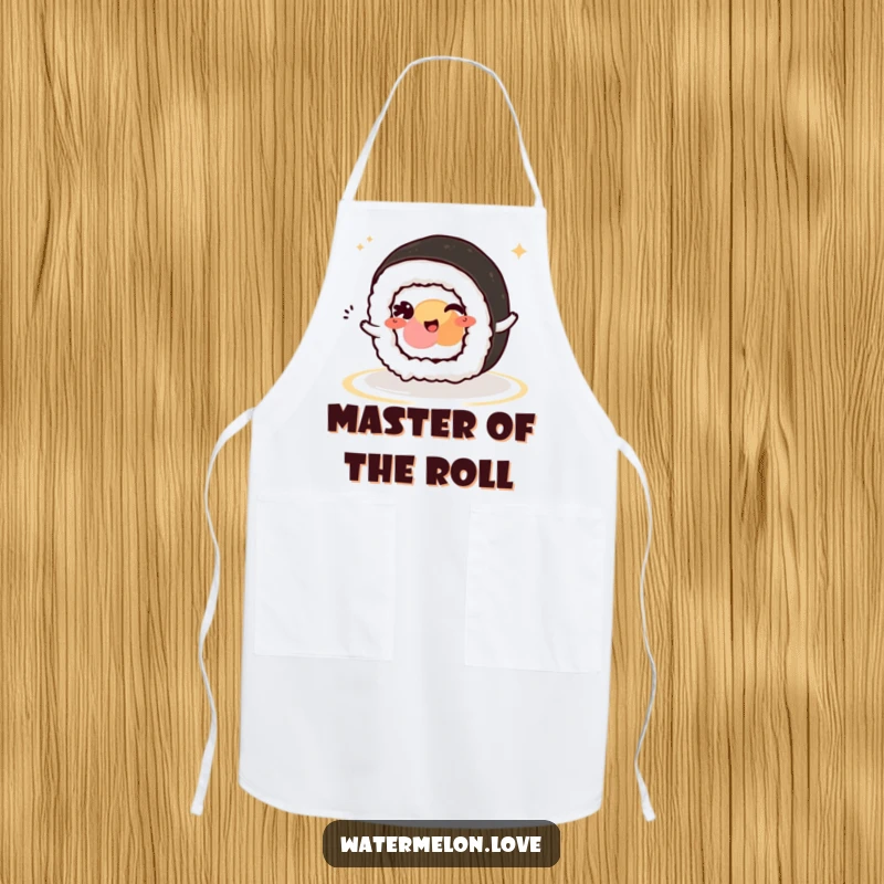 Funny Kawaii Sushi Roll Apron: A winking sushi roll character ready to add fun and flair to your cooking experience.