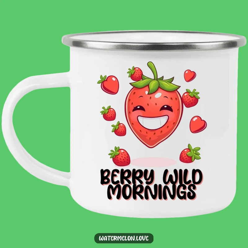 Funny Strawberry Juggling Berries Camping Mug: Adventure Fuel for Your Smile