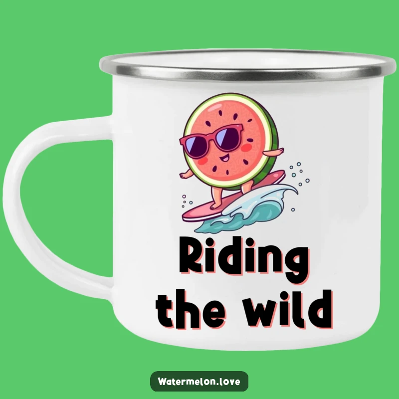 Funny Kawaii Watermelon Camp Mug: Hilarious Surfing Fruit for Outdoor Adventures, Perfect Funny Gift