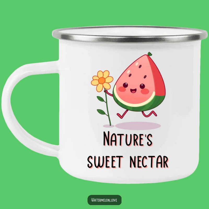 Funny Kawaii Watermelon Camping Mug: Happy Skipping Fruit for Outdoor Adventures