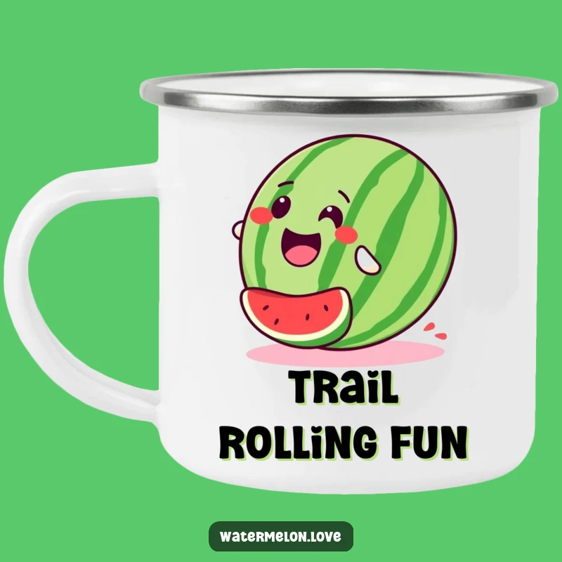 Gleeful Watermelon Roll Camping Mug - Rugged & Funny Downhill Adventure Gift