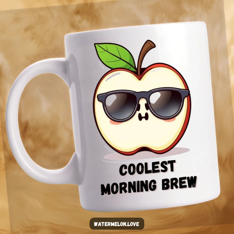 Funny Cool Apple Slice Mug wearing sunglasses, exuding chill vibes and relaxed humor.