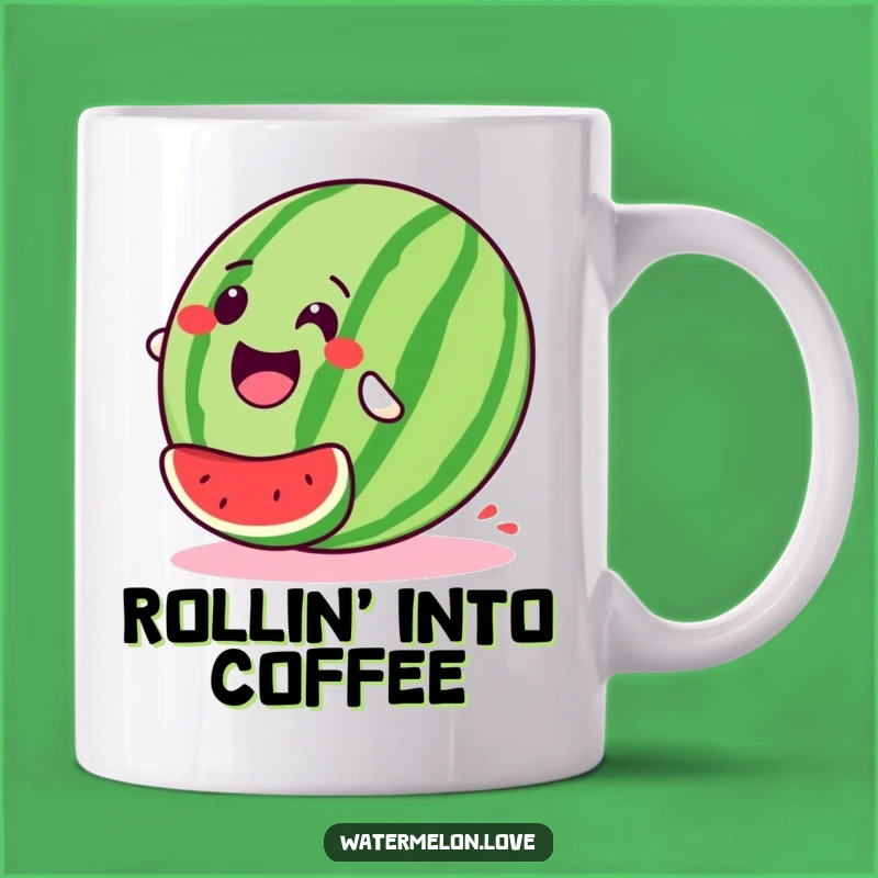 Gleeful Watermelon Roll Mug - Funny Downhill Fruit Design - Hilarious Gift