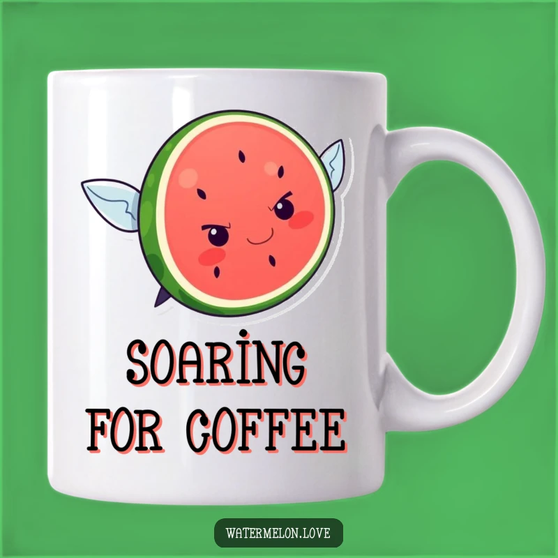 Funny Kawaii Watermelon Flying Attempt Mug: Determined Slice, Perfect Gift
