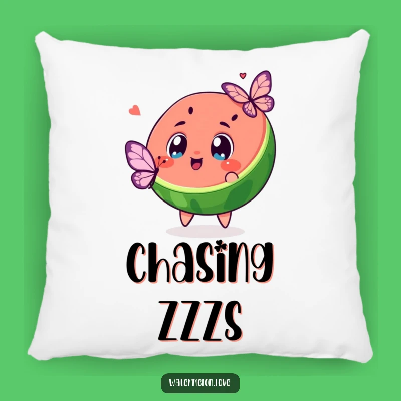 Funny Kawaii Watermelon Butterfly Chase Pillow: Cozy Slice, Cute Decor Gift