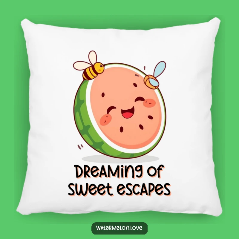 Funny Watermelon Pillow - Giggling Slice Chasing Bee