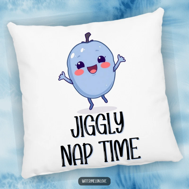 Funny Blueberry Pillow with a delighted berry doing a little jig, offering comfort and cheerful vibes.