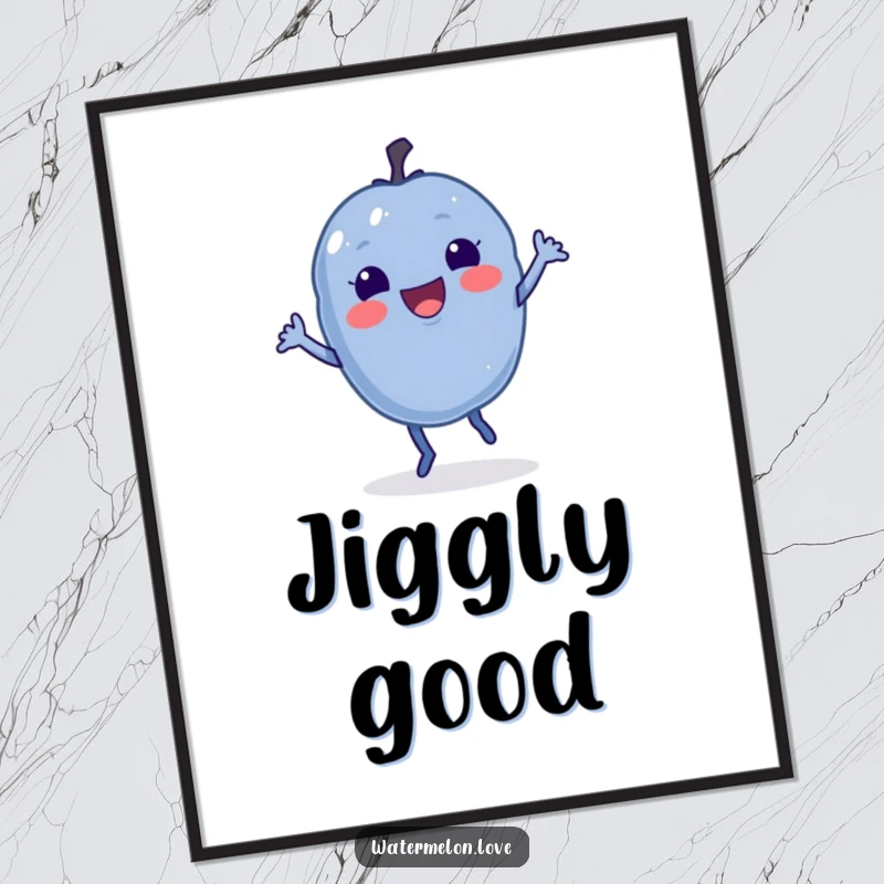 Funny Blueberry Digital Art Print of a happy berry doing a little jig, perfect for energetic and humorous decor.