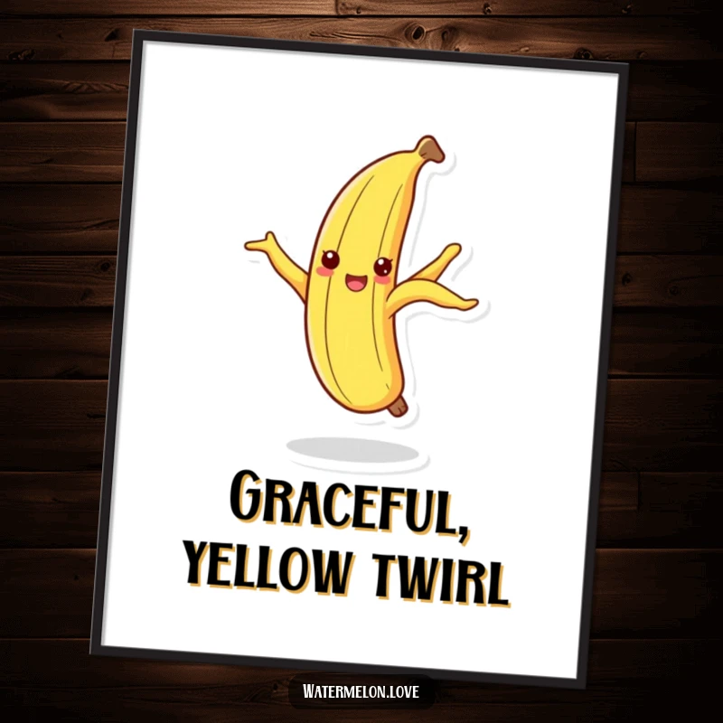 Funny dancing banana peel digital art print, a cheerful fruit peel in a silly dance pose.