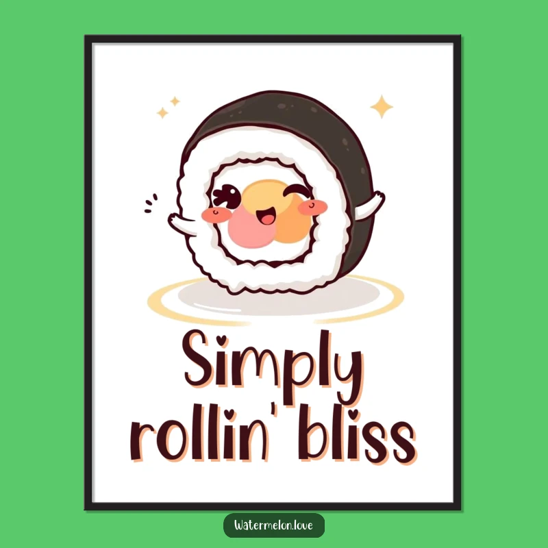 Funny Kawaii Sushi Roll Wink Digital Art: Instant Charm for Your Walls