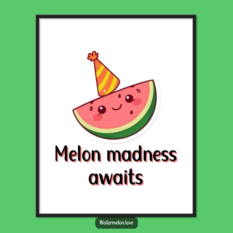 Funny Kawaii Watermelon Art Print: Cheerful Slice, Unique Funny Gift