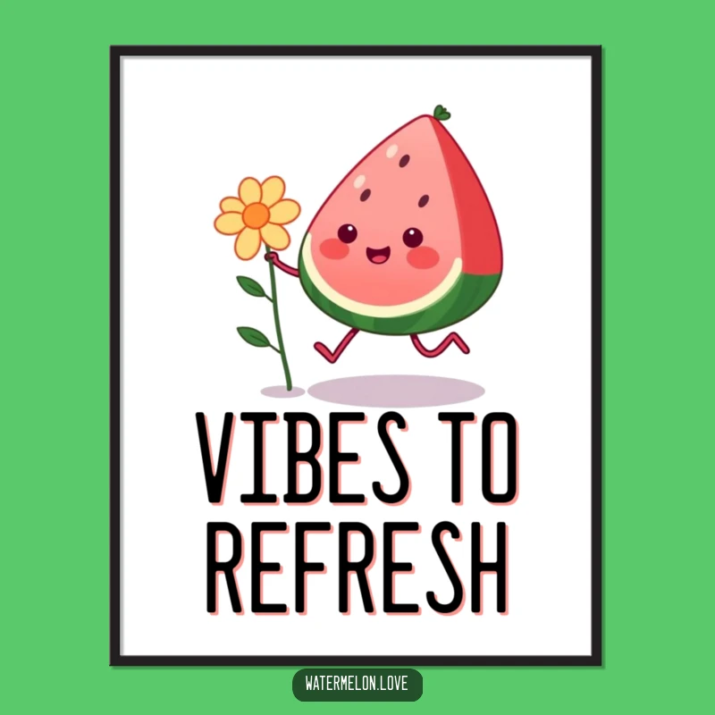 Funny Kawaii Watermelon Digital Art: Happy Skipping Fruit, Instant Joyful Decor