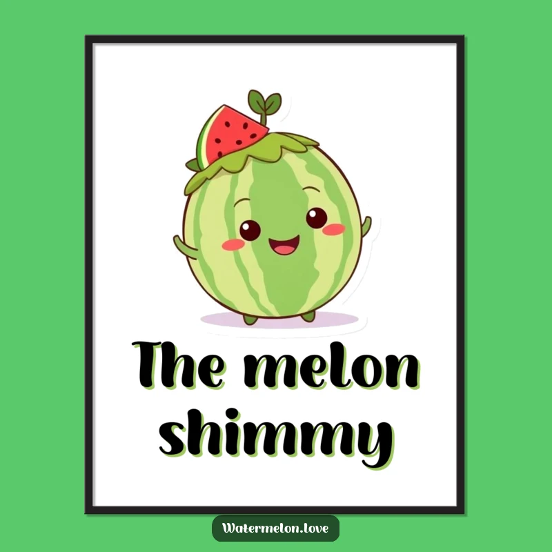 Funny Kawaii Watermelon Shimmy Digital Art - Grinning Crown Print Gift