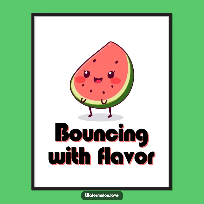 Funny Kawaii Watermelon Slice Digital Art - Bouncing Joyful Print for Walls