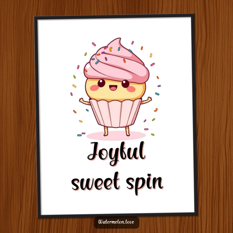Funny Digital Art: Cupcake spinning with sprinkles, cheerful dessert illustration, instant download funny gift.