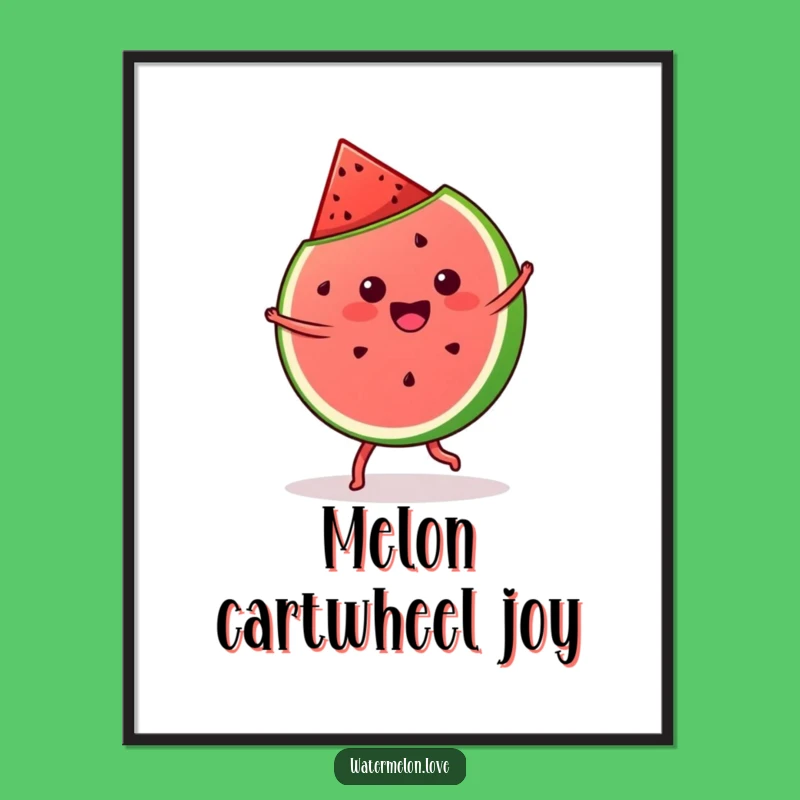 Funny Kawaii Watermelon Cartwheel Digital Art: Gleeful Slice Instant Decor