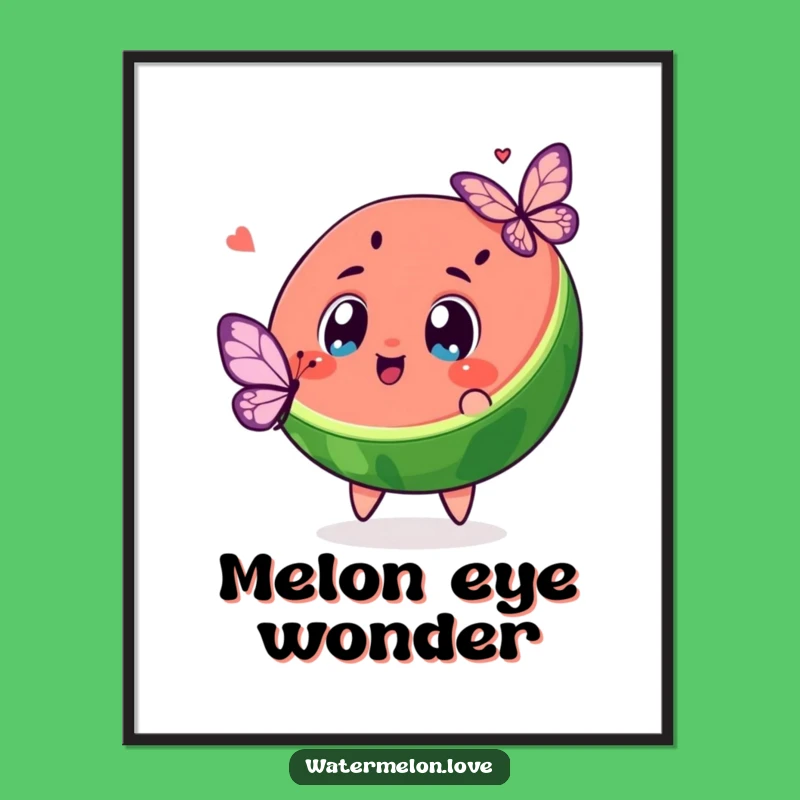 Funny Kawaii Watermelon Butterfly Chase Digital Art: Excited Slice Instant Decor