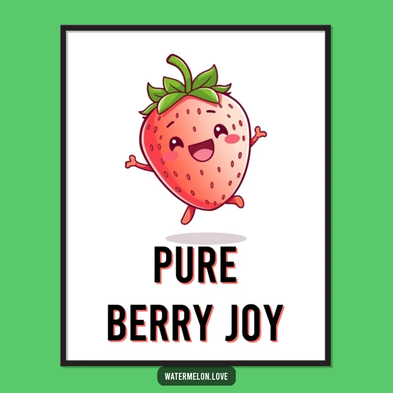 Funny Kawaii Strawberry Jump Digital Art: Instant Joy for Your Walls