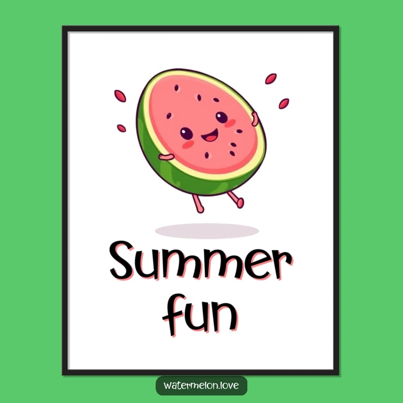 Funny Kawaii Watermelon Digital Art: Cartwheel Fun Download, Instant Funny Gift!