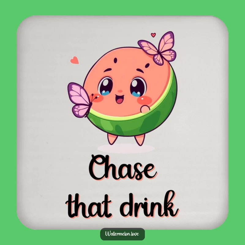 Funny Kawaii Watermelon Butterfly Chase Coaster: Whimsical Protection, Humorous Gift