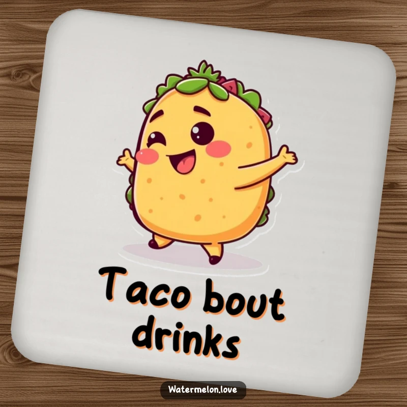 Funny taco coaster, protective mat with anthropomorphic taco dancing with glee, practical and amusing.