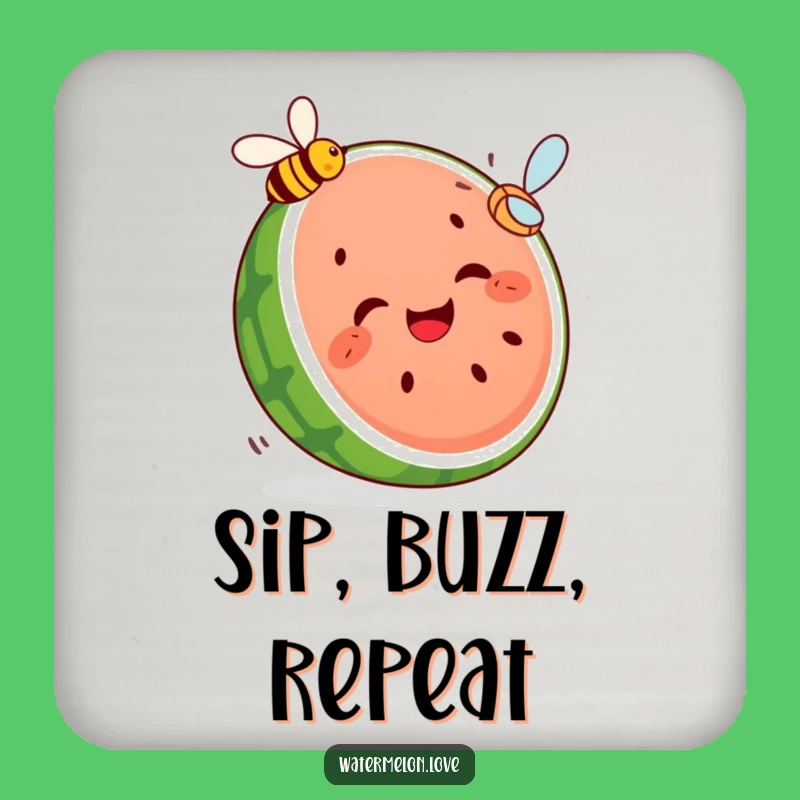 Funny Watermelon Coaster - Giggling Slice Chasing Bee