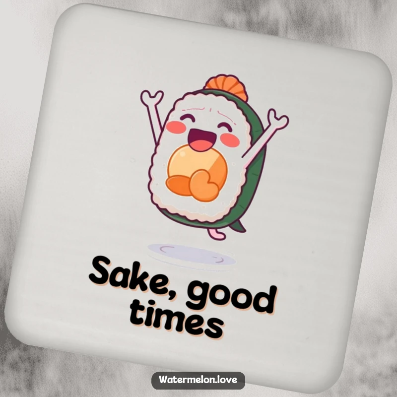 Funny sushi coaster, protective mat with anthropomorphic sushi leaping with joy, practical and amusing.