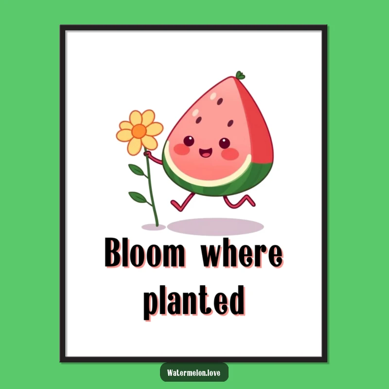 Funny Kawaii Watermelon Poster: Joyful Skipping Fruit Art, Charming Wall Decor Gift