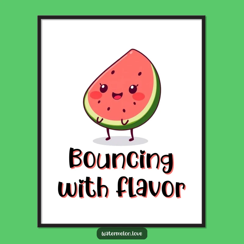 Funny Kawaii Watermelon Slice Poster - Joyful Bouncing Art Print for Walls