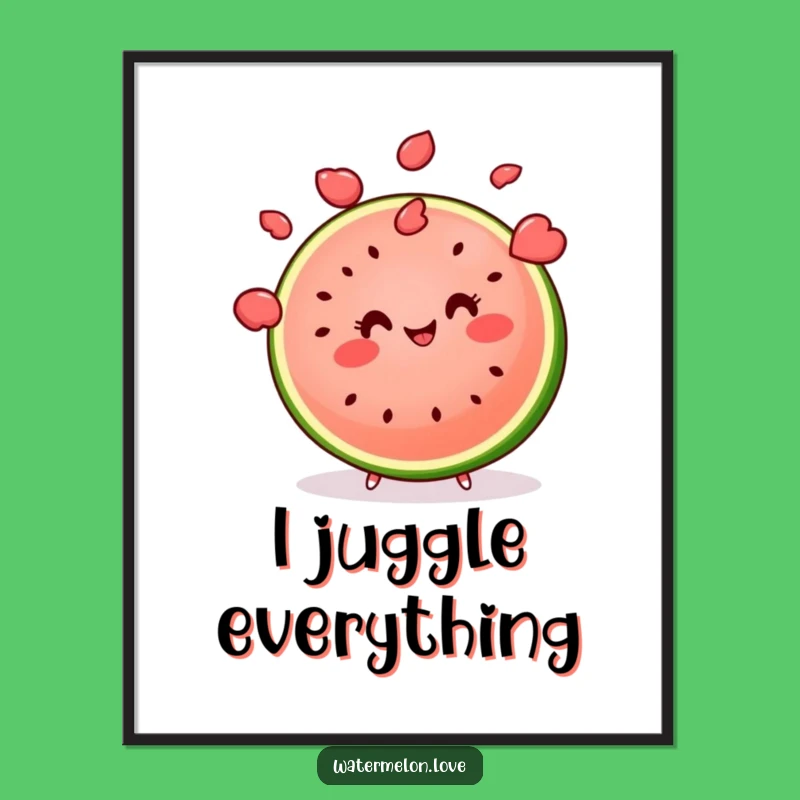 Funny Kawaii Watermelon Poster: Hilarious Juggling Fruit Wall Art, Perfect Funny Gift