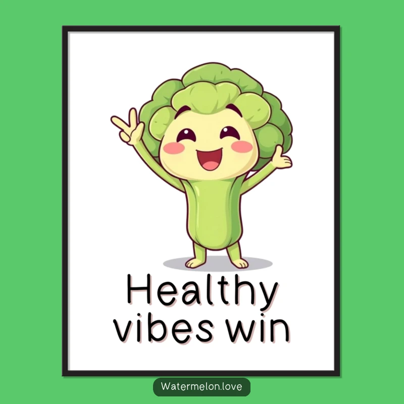 Funny Victory Broccoli Poster: Healthy Champion Art, Wall Decor Hilarious Gift!