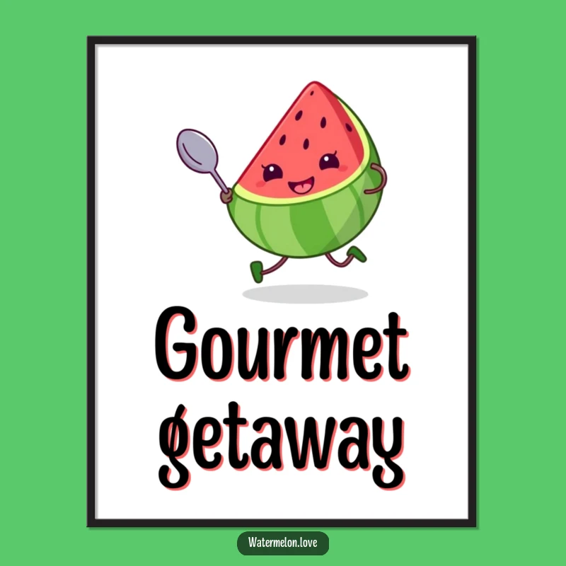 Funny Watermelon Art Print - Cheeky Slice Running with Spoon, Hilarious Wall Decor Gift