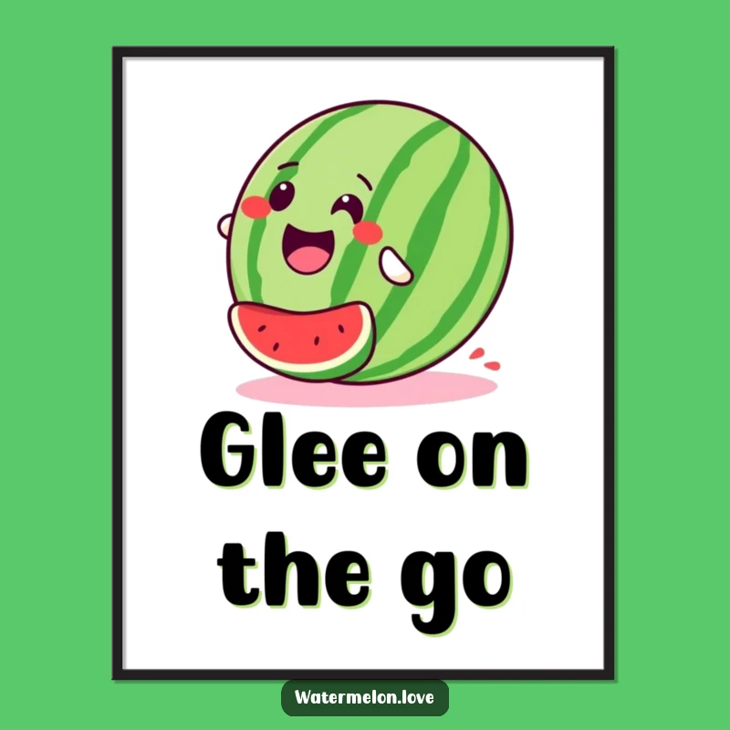 Gleeful Watermelon Roll Poster - Vibrant & Funny Downhill Fruit Art Print Gift