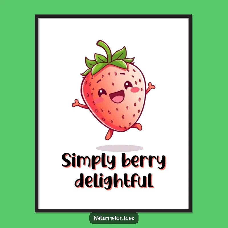 Funny Kawaii Strawberry Jump Poster: Brighten Your Walls with Laughter