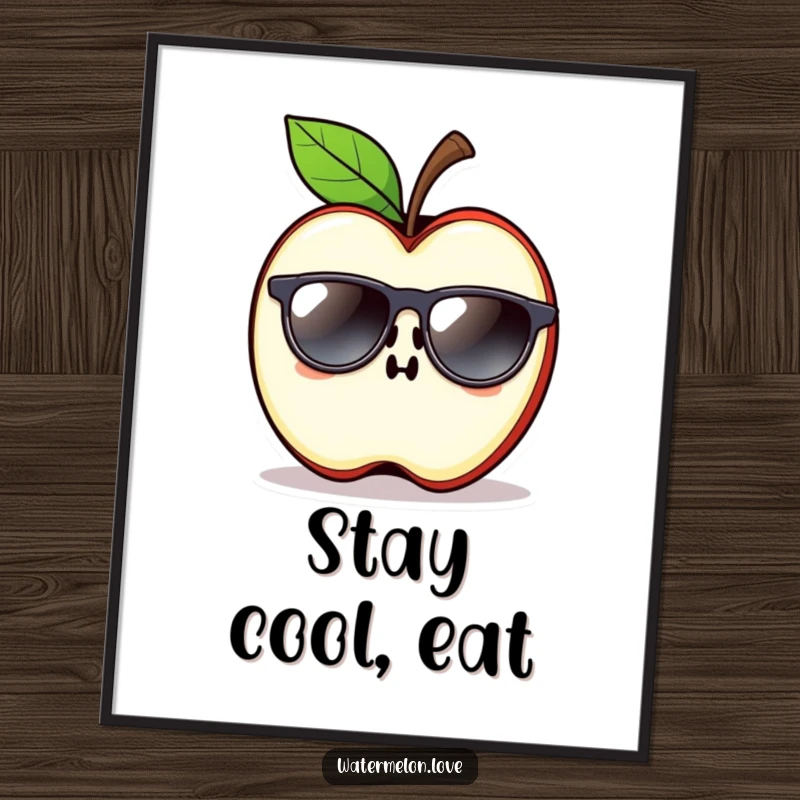 Funny Apple Slice Poster featuring a cool fruit character wearing sunglasses, adding relaxed and humorous vibes.