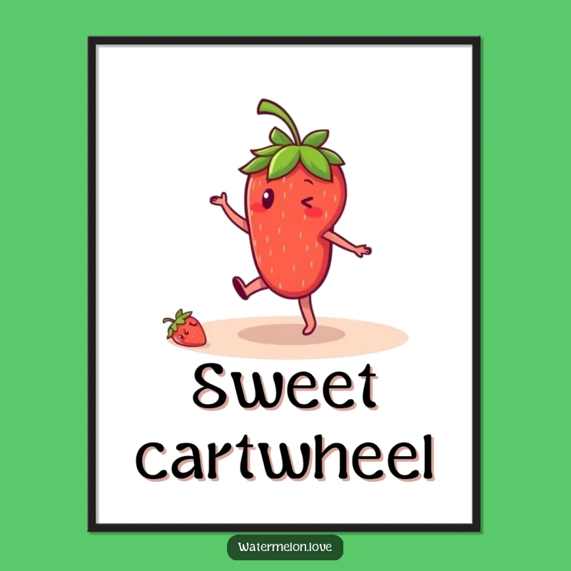 Funny Strawberry Poster: Cartwheeling Fruit, Vibrant Funny Gift for Wall Art