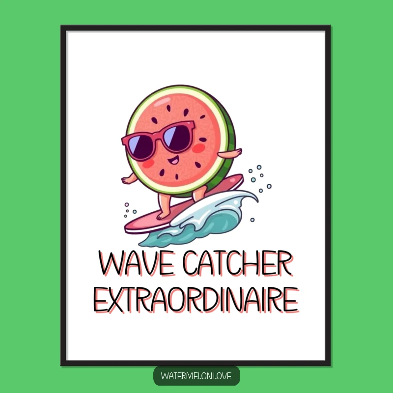 Funny Kawaii Watermelon Poster: Hilarious Surfing Fruit Wall Art, Perfect Funny Gift