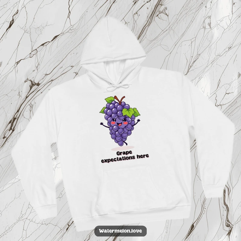 Funny hoodie with a smiling grape cluster doing a cartwheel, offering cozy comfort and a dose of fruity, athletic cheer.