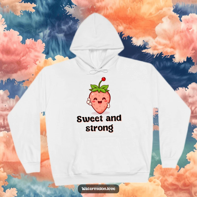 Funny Strawberry Hoodie with a cherry on top, giving a thumbs up, providing cozy comfort and humorous vibes.
