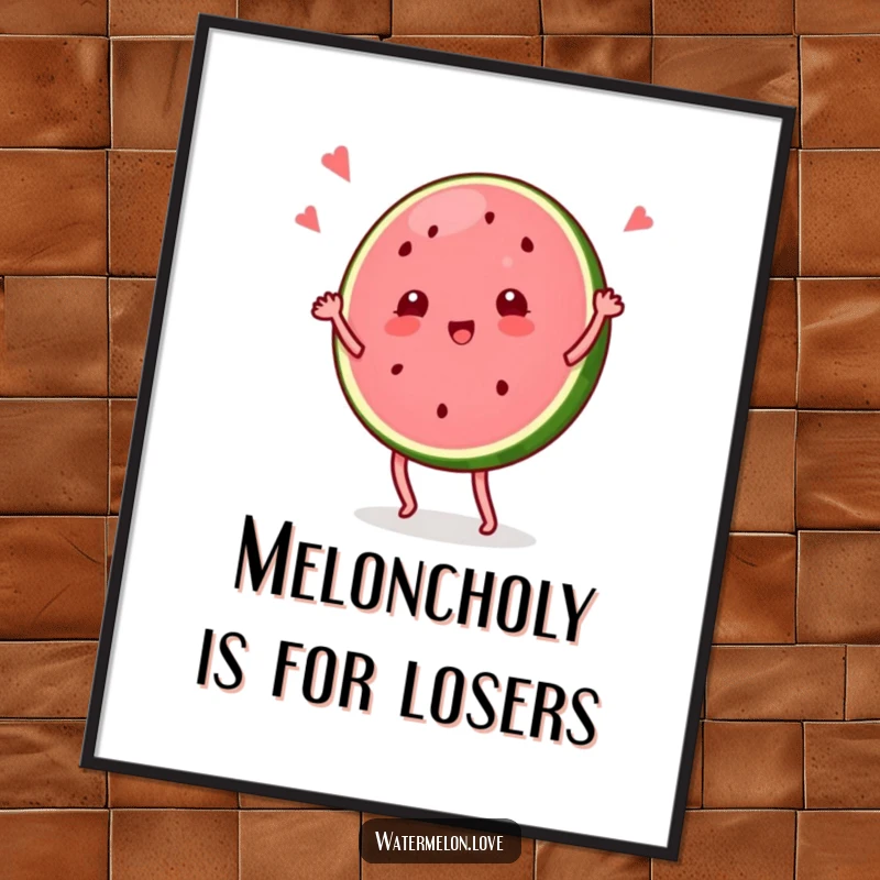 Funny Free Printable Wall Art: A watermelon slice character captured mid-silly dance, radiating pure, unadulterated fun and energy.
