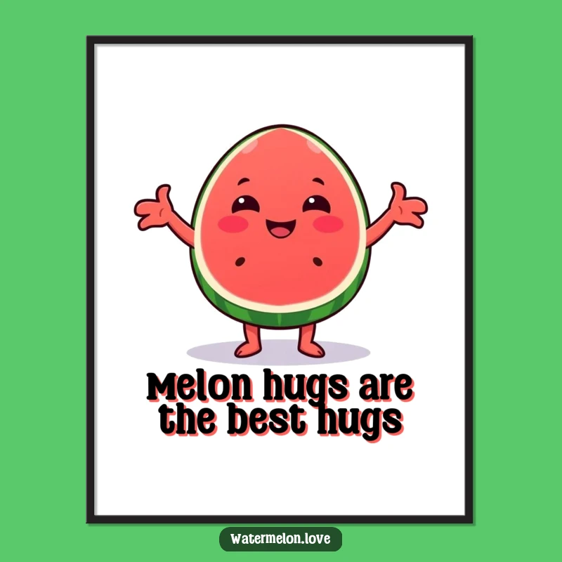 Funny Free Printable Wall Art: Hugging Kawaii Watermelon Wedge - Downloadable Cozy Decor!
