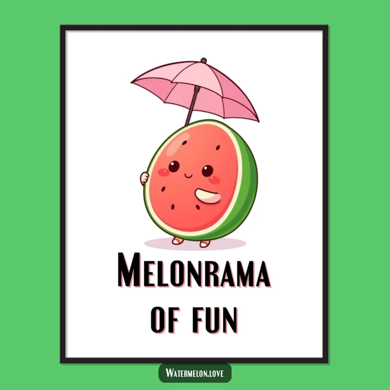 Free Printable Wall Art: Funny Kawaii Watermelon Umbrella Art