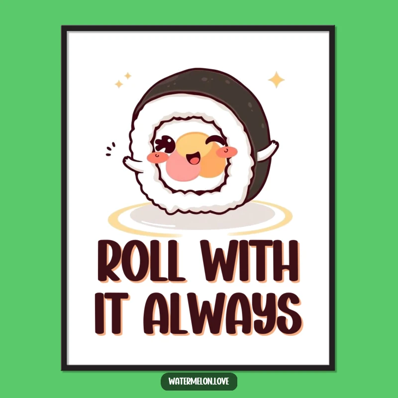 Free Printable Kawaii Sushi Wall Art: Winking Roll Decor for a Whimsical Space