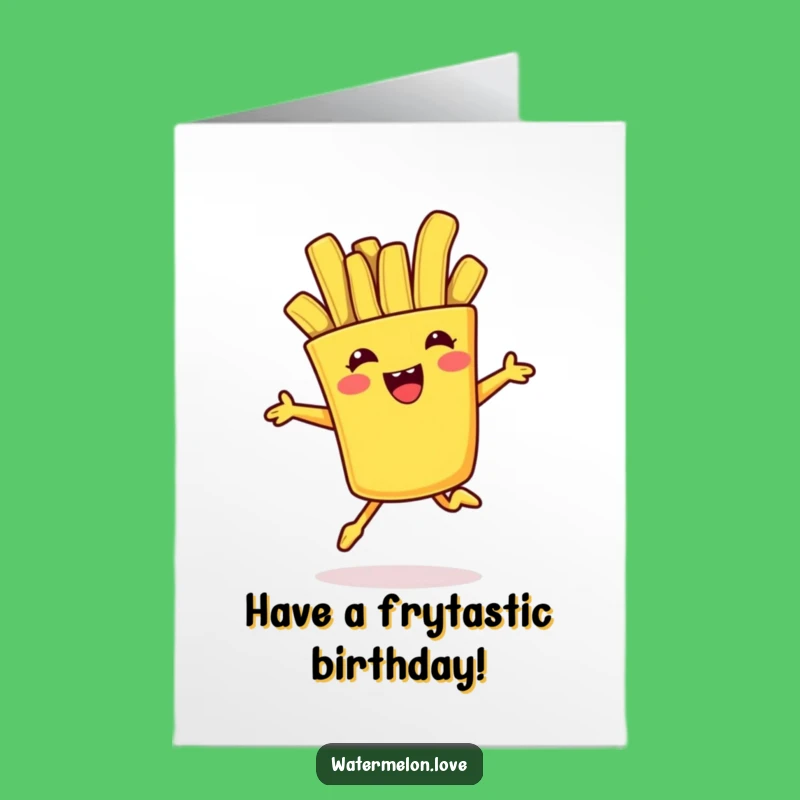 Free Printable Funny Birthday Card: Jumping French Fry Celebration Greeting