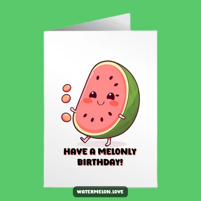 Free Printable Funny Watermelon Birthday Card: Juggling Seeds Downloadable Gift
