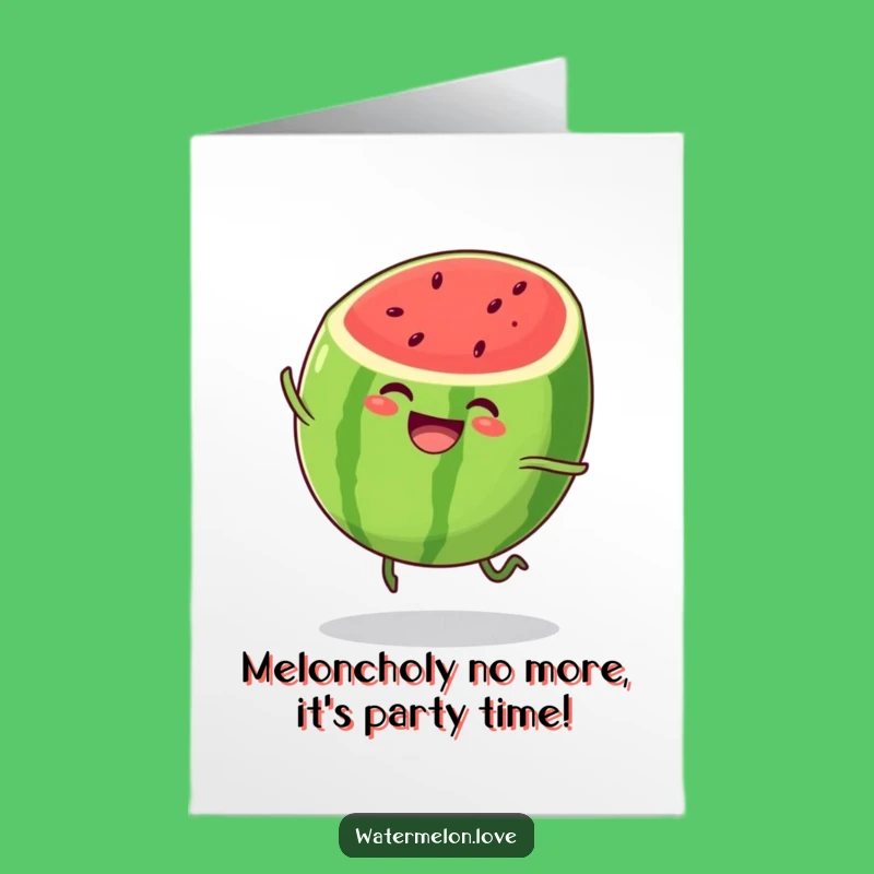 Free Printable Birthday Card: Funny Watermelon Slice Bouncing Joyfully - Downloadable Fun Gift