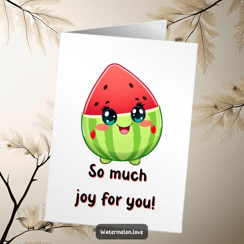 Funny Free Printable Birthday Card: A watermelon character with wide, delighted eyes, expressing sheer joy and excitement for the birthday.