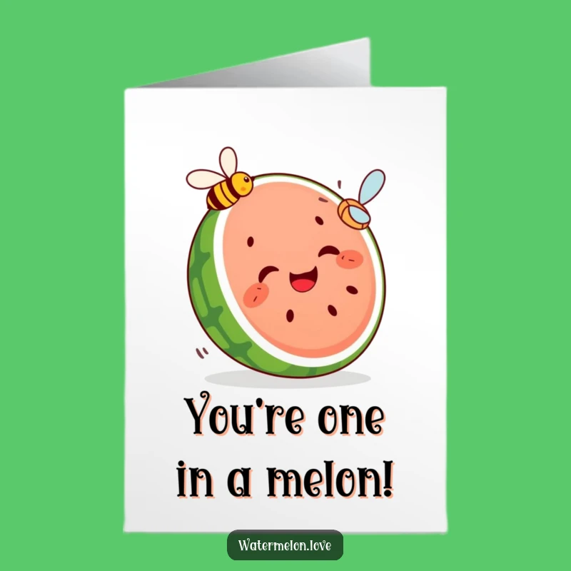 Free Printable Birthday Card: Giggling Watermelon Chasing Bee Funny Downloadable Gift