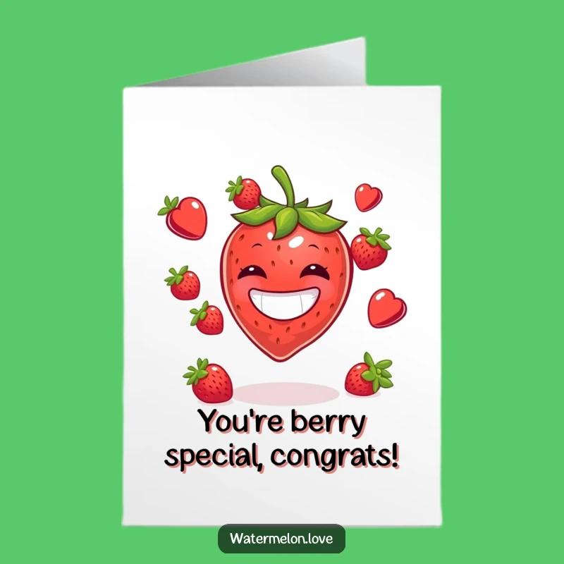 Free Printable Congrats Card: Grinning Strawberry Juggler - Downloadable Achievement Gift